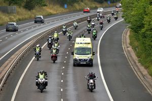 Bike4Life 2025. Crowds watched the convoy from the Ercall Lane bridge over the M54