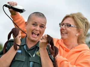 Supporting image for story: Donna braves the shave for friend Carol