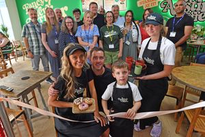 The opening of the new Austin's Coffee shop in Provision House, Dudley. Front left, Amy Austin White with her husband Greg and son Zechariah, five, and coffee shop assistant Emma Fellows.