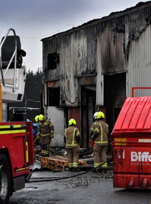 Fire crews at the scene of a fire at G. Simmons and Sons Pork Scratchings unit, Bloxwich.