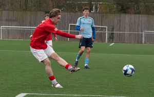Whitchurch Alport's Theo Knight fires at goal against Studley. Picture: Liam Pritchard