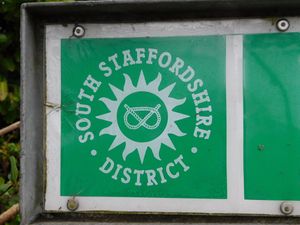 The South Staffordshire District logo on a street sign. Photo by Staffordshire LDR Kerry Ashdown. Free for use by all BBC news wire partners