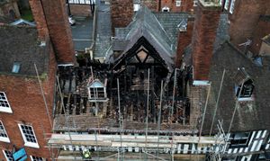 An aerial view of the scene of the fatal fire off Windsor Place, Shrewsbury.