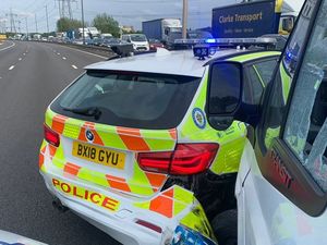 Supporting image for story: Photo shows damaged police vehicle after rush hour pursuit on the M6 ends with arrest 