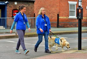 Parsnip the dog with Jess Jarvis and Susie Bell