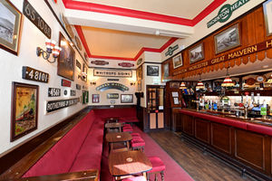 The walls are covered in railway memorabilia