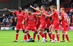 Brandon Comley celebrates his goal