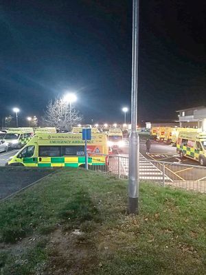 Ambulances queueing to get into Princess Royal Hospital in Telford