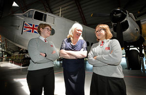 Caroline Paige, who was the first ever transgender pilot in the RAF, and one of the speakers at the 'Beyond Image' event at RAF Museum, Cosfords. She is pictured with Marches School pupils Pippa Birch and Molly Bowyer, both aged 14