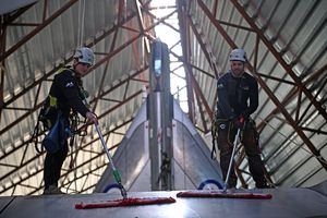 The annual high flying cleaning at the RAF Museum Midlands.