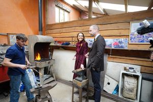 The Prince and Princess of Wales watching metal being forged during a visit to the Hanging Gardens, a space dedicated to nurturing community resilience and creativity in Llanidloes, Wales and its surrounding area, ahead of St David's Day. Photo: Ben Birchall/PA Wire