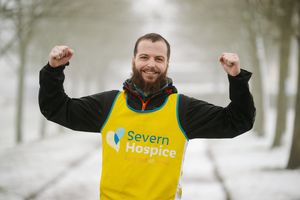 Tim Stevens celebrates after finishing his marathon challenge. Picture: Jamie Ricketts