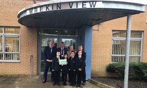 Celebrating the new partnership are, back row from left, Adrian Pembleton, Wrekin View chair of governors Rob Hewer, Dr Gill Eatough and LCT chair Mike Briscoe. Front row are students Tyler Rowley, Michelle Wu, Samil Mehmood and Savanna Goodwin