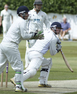 Steve Barnard clips a delivery for Shrewsbury.