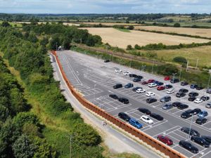 Aerial view of the new carpark at Manningtree station amidst countryside