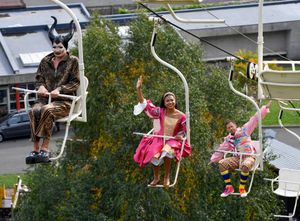 The group took the chance to go on the zoo's lift during the appearance