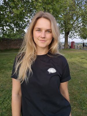 Lizzie Perry in one of the This is Dementia T-shirts