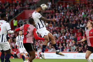 Kyle Bartley heads towards goal (Photo by Adam Fradgley/West Bromwich Albion FC via Getty Images).
