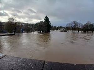 The River Wye in Builth Wells in flood