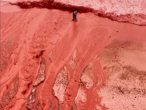 Supporting image for story: Rain creates crimson spectacle on Iran’s Hormuz Island