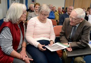 Tom talking with local residents Denise Jones and Kath Hunt in 2015.