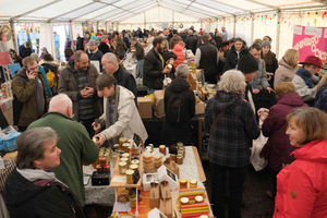 Some of the crowds in one of the marquees at the Kington Food and Drink Festival. Image by Andy Compton