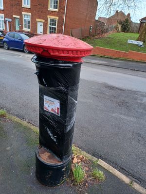 The pillar box in Duke Street, Upper Gornal, has been taped up
