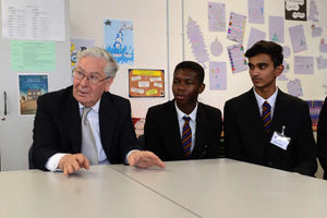 Lord Mervyn King, with Colton Hills School students