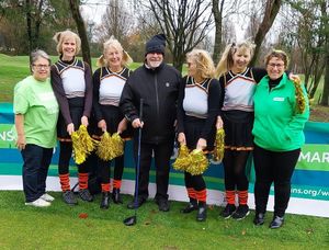 Launch of Captains charity of the year. Mike Teague was surprised when cheer leaders came into full voice, as he took his first shoot. His