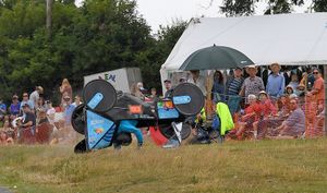 Going, going, gone! A competitor crashes near the crowd