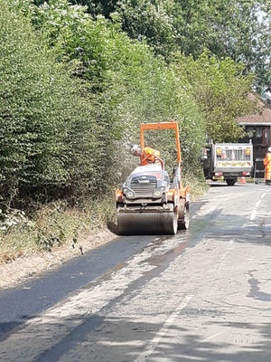 A roller is used to repair a road near Stapleton, Shropshire. Picture: LDRS