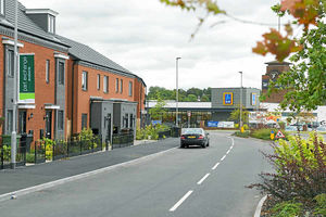 Development – A view of St Modwen's £150 million regeneration of Goodyear including new homes and an Aldi store
