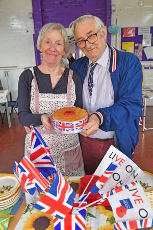 Cake maker, Lyn Lower with husband, Phil, at Newport's VE Day celebration