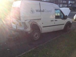 The van behind which the council worker had been standing only moments before the crash, picture: @AldridgeFire