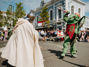 Supporting image for story: 15 action-packed photos as St George fights a dragon and Newport celebrates England's patron saint