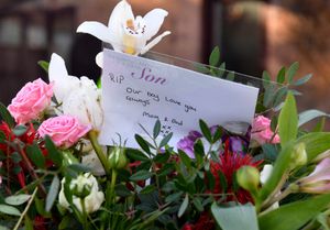  A tribute from the parents of murdered Louis Price outside the house in Elm Road, Norton Canes 