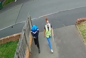 A woman heads for the door while a second alleged thief heads for the side of the house