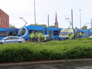 Supporting image for story: Wolverhampton tram crash: Photos show dramatic scene after collision involving car and trams