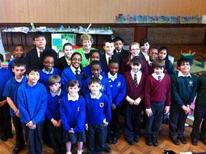 Supporting image for story: Pupils show off eco village model to Sandwell deputy mayor