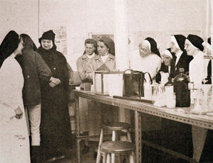 Nuns from the Association of Convent Teachers gather in one of the Field Studies Council chemistry labs.