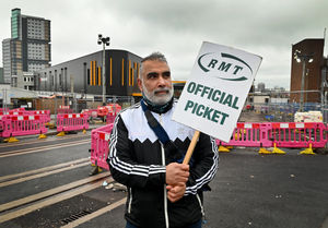 Senior conductor Ravinder Chana strikes outside Wolverhampton railway station