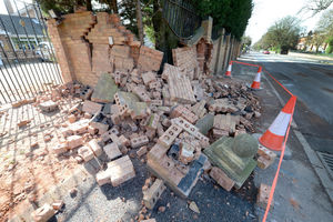 The VW Golf destroyed the wall and left both Gul and his passenger with serious injuries