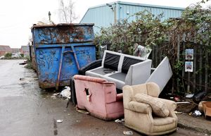 Rubbish, including sofa, mattresses, skip,  caravan and rubble has been dumped on Springvale Street , Ann Street and Ward Street in Willenhall in West Midlands. 