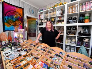 Lisa Davis in her shop Hope and Dreams Holistic Wellbeing at Penny Farthing Arcade.