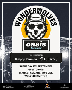 Poster promoting WonderWolves Oasis Forever on Saturday 13 September