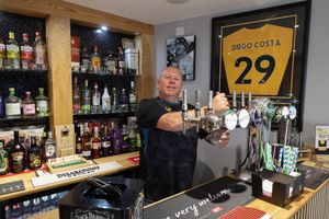 West Midlands dad Glen Candy in his Wolves-inspired garden bar Cognitos, which won Pub Shed of the Year.