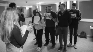 Rehearsal shots of cast for Reparation Island by the Driver Project and the Royal British Legion at the Birmingham Hippodrome