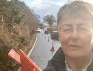 Councillor Heather Kidd at the scene of the landslip