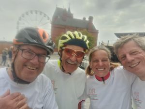 The cyclists in Cardiff L-R Si Brooks, Dai Price, Meg Gregory and Adam Kyte 