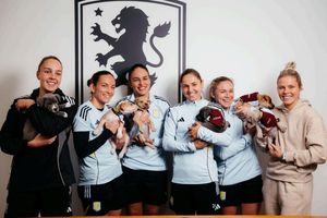 The puppies meet the Aston Villa women's players they are named after